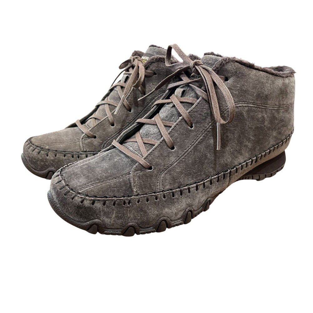 Skechers Relaxed Bikers Lineage Suede Memory Foam Lace-up Ankle Boots US 7.5